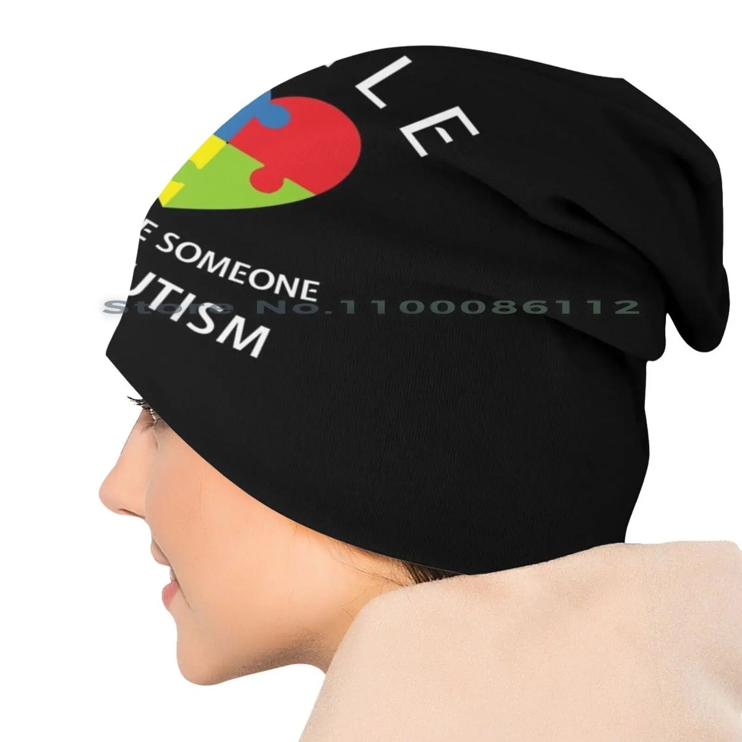 Smile If You Love Someone with Autism Heart Puzzle Beanies Knit Hat