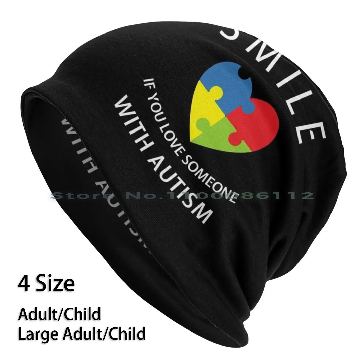 Smile If You Love Someone with Autism Heart Puzzle Beanies Knit Hat