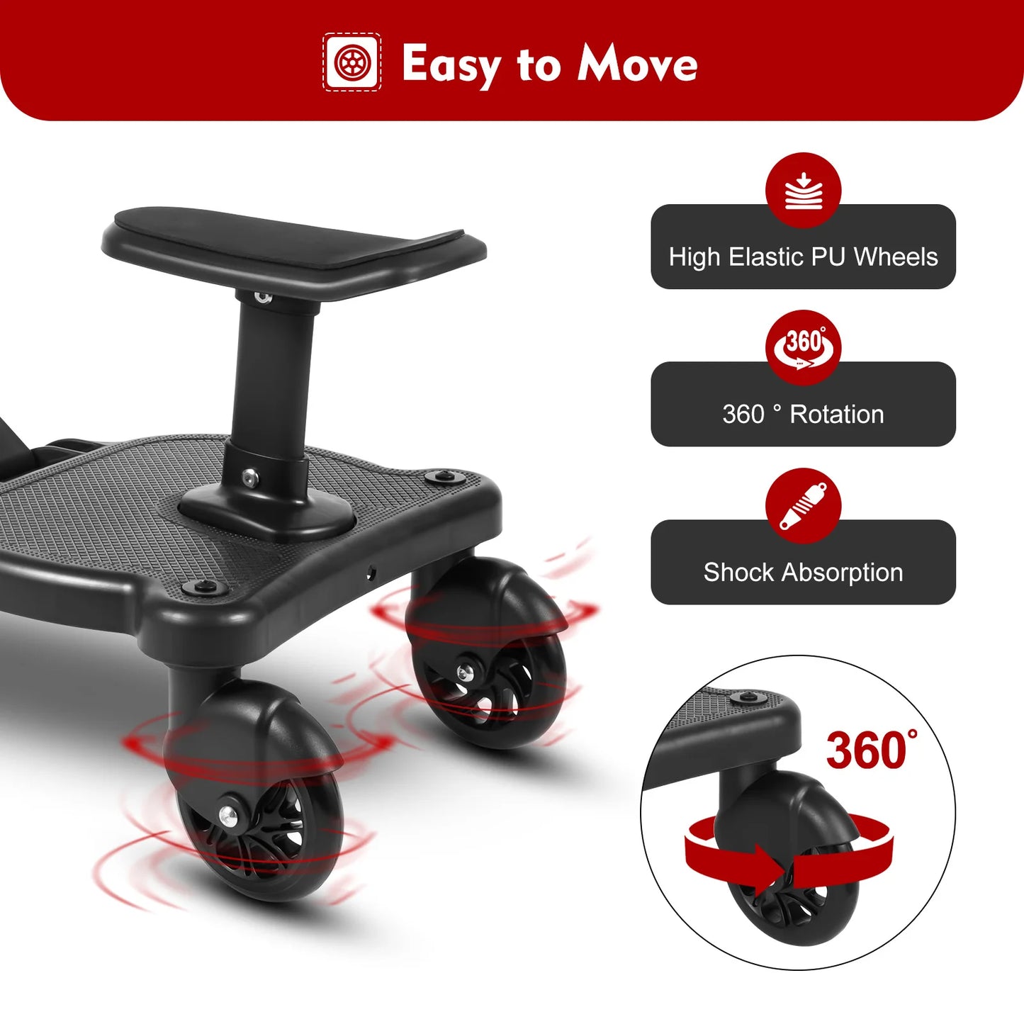 Universal 2 in 1 Stroller Glider Board for Stroller or Pushchair with Detachable Seat & Step Board