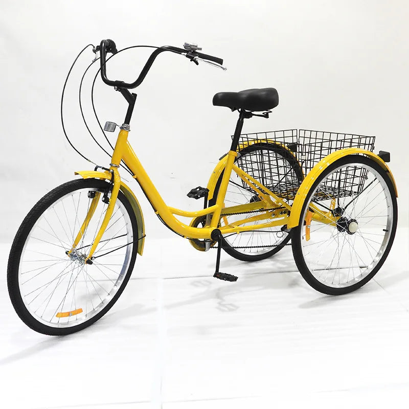 Adult Tricycle Single Three Wheel Bike 26inch Seat Adjustable Trike with Bell Brake System and Basket Cruiser Bicycles