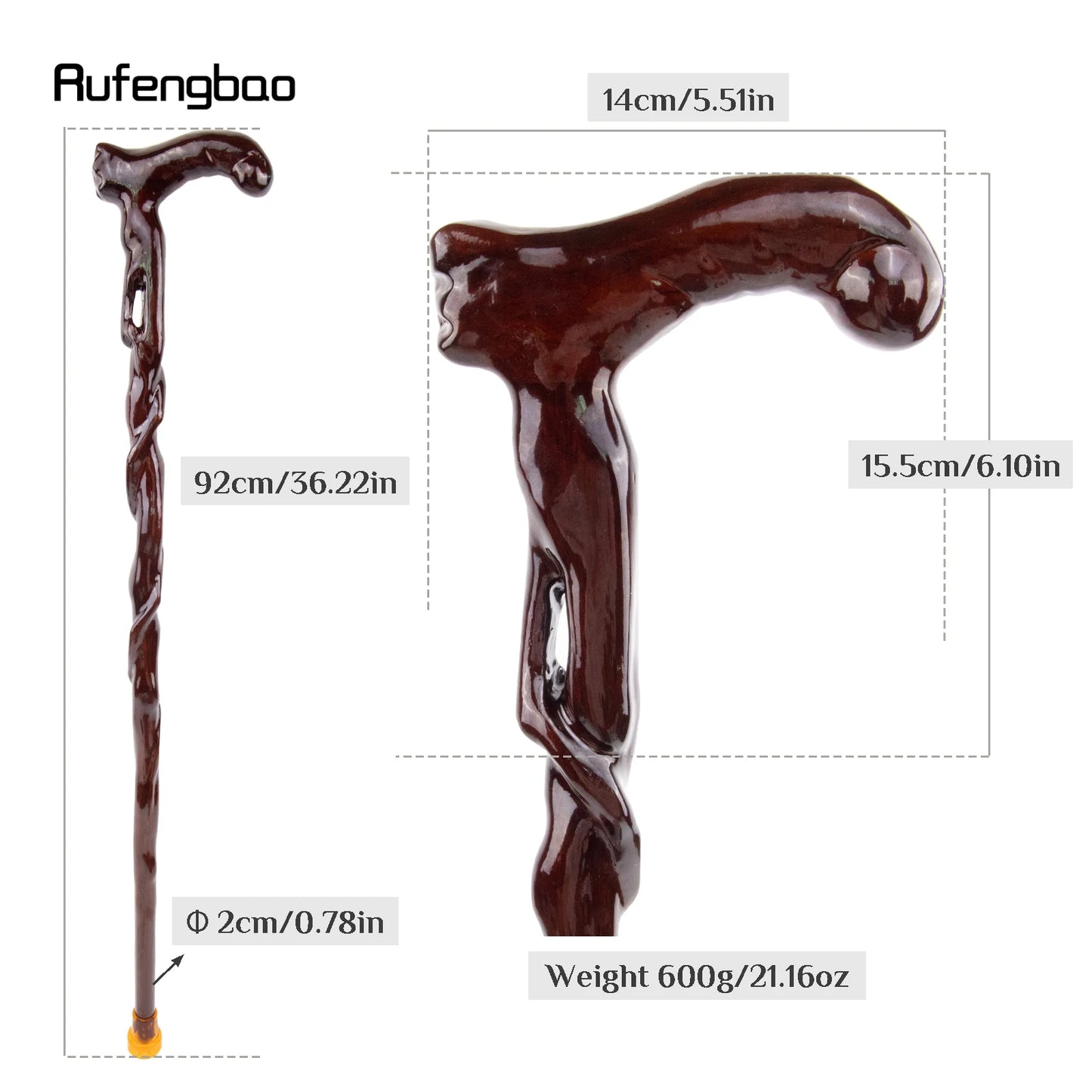 Brown Tree Vine Wooden Single Joint Fashion Walking Stick Decorative Cospaly Cane Halloween Mace Crutch Wand Crosier 92cm