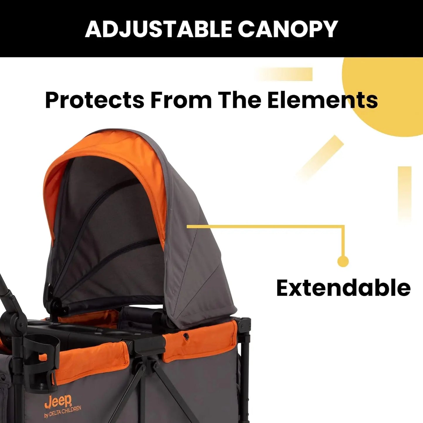 Jeep Sport All-Terrain Stroller Wagon by Delta Children Includes Canopy, Parent Organizer, Adjustable Handlebar Snack Tray Grey