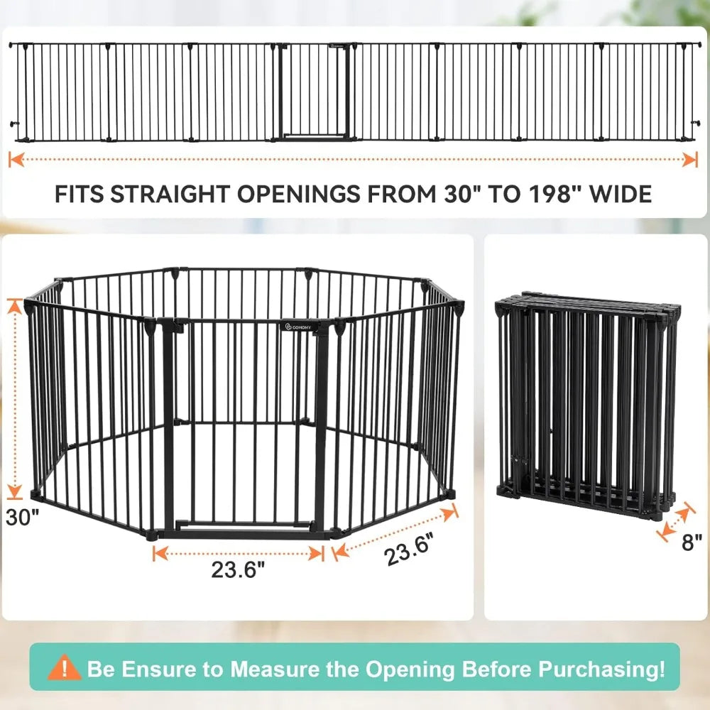 COMOMY 198" Baby Gate Extra Wide, Dog Pet Gate for House Stairs Doorways Fireplace, 3 in 1 Play Yard Child Safety
