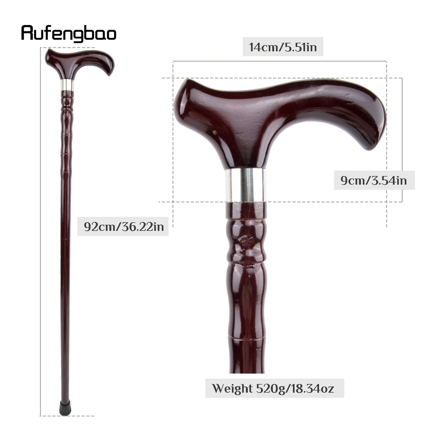 Brown Wooden Single Joint Fashion Walking Stick Decorative Cospaly Cane Halloween Mace Crutch Wand Crosier 92cm