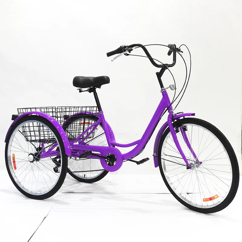 Adult Tricycle Single Three Wheel Bike 26inch Seat Adjustable Trike with Bell Brake System and Basket Cruiser Bicycles