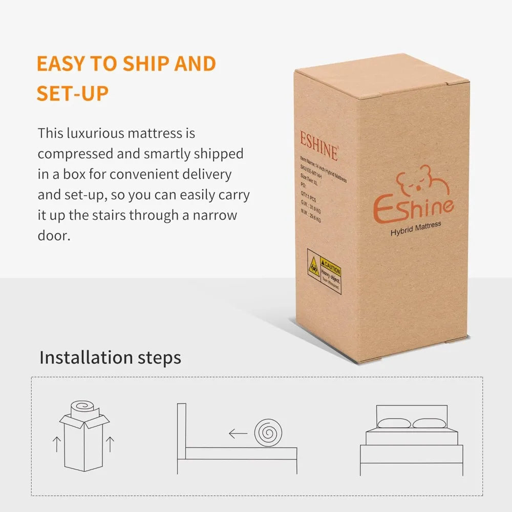 Twin XL Adjustable Bed Frame with Massage, USB, Under Bed Night Light, 14" Hybrid Mattress, Memory Foam, Upholstered Bed Frame