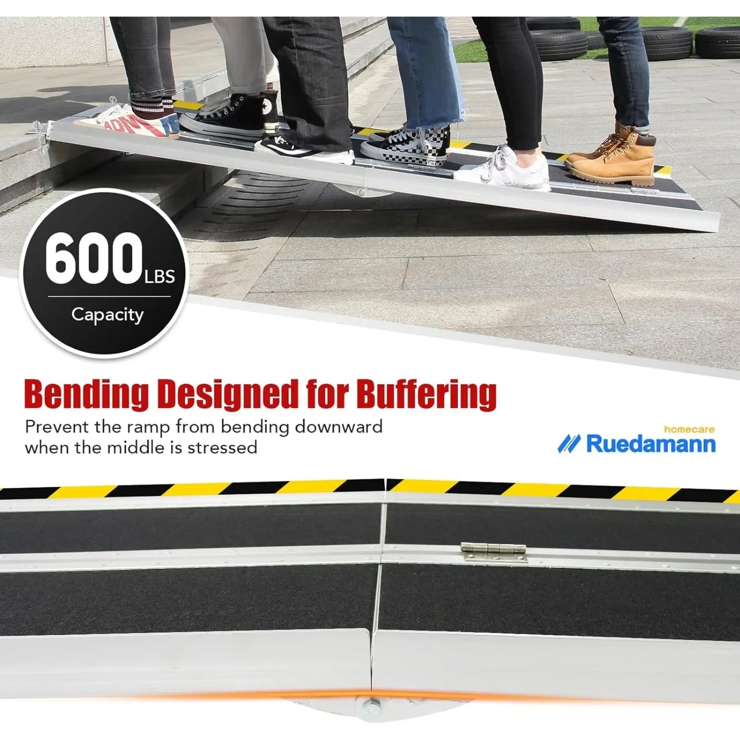 US 6'L × 29" W Wheelchair Ramp, 600Lbs Capacity, Non-Slip Threshold Ramp, Portable Aluminum Folding