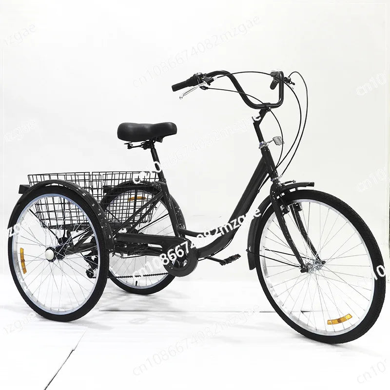 Adult Tricycle Single Three Wheel Bike 26inch Seat Adjustable Trike with Bell Brake System and Basket Cruiser Bicycles