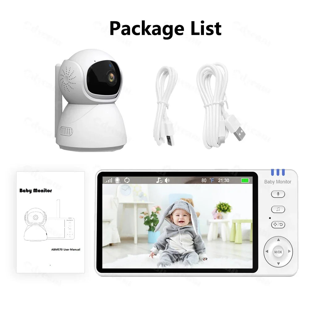 5''IPS Screen Pan-Tilt-Zoom Camera Video Baby Monitor 3500mAh Battery Two-Way Talk Night Vision Lullabies Babysitter Monitor