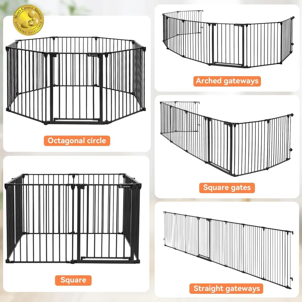 COMOMY 198" Baby Gate Extra Wide, Dog Pet Gate for House Stairs Doorways Fireplace, 3 in 1 Play Yard Child Safety