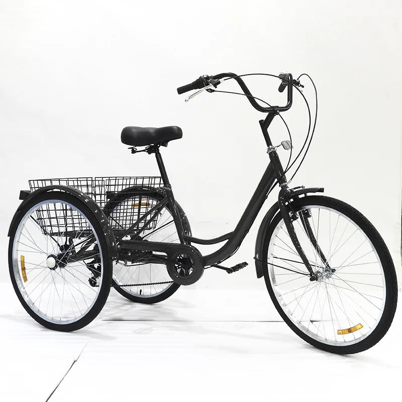 Adult Tricycle Single Three Wheel Bike 26inch Seat Adjustable Trike with Bell Brake System and Basket Cruiser Bicycles