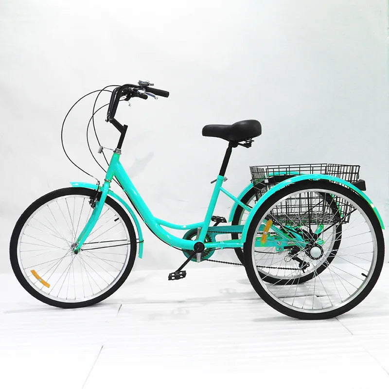 Adult Tricycle Single Three Wheel Bike 26inch Seat Adjustable Trike with Bell Brake System and Basket Cruiser Bicycles