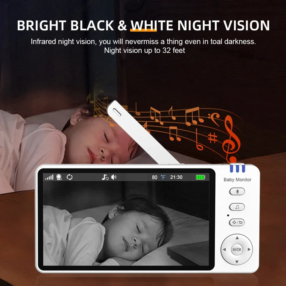 5''IPS Screen Pan-Tilt-Zoom Camera Video Baby Monitor 3500mAh Battery Two-Way Talk Night Vision Lullabies Babysitter Monitor