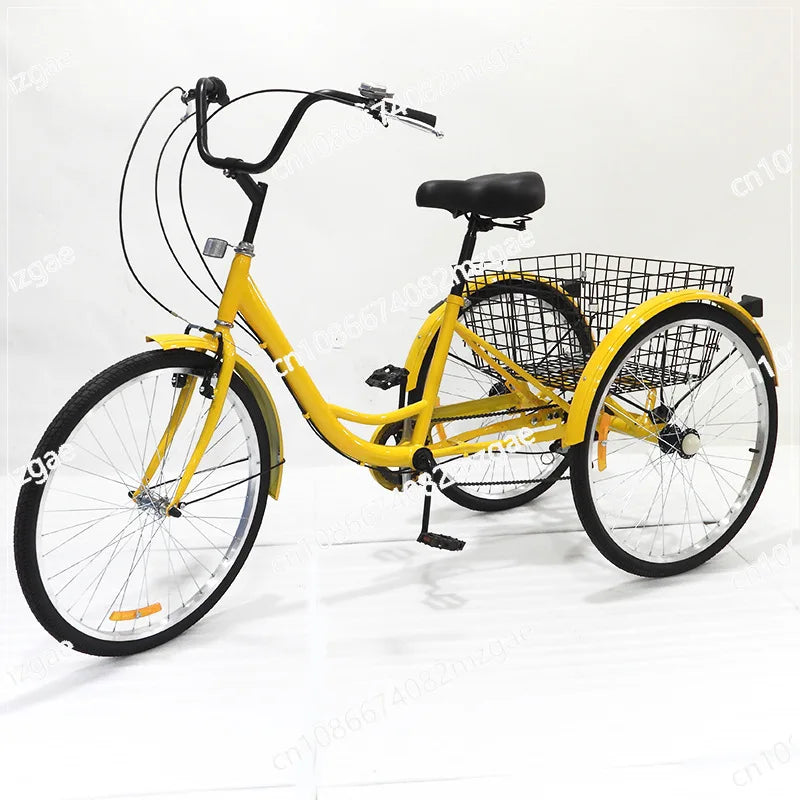 Adult Tricycle Single Three Wheel Bike 26inch Seat Adjustable Trike with Bell Brake System and Basket Cruiser Bicycles