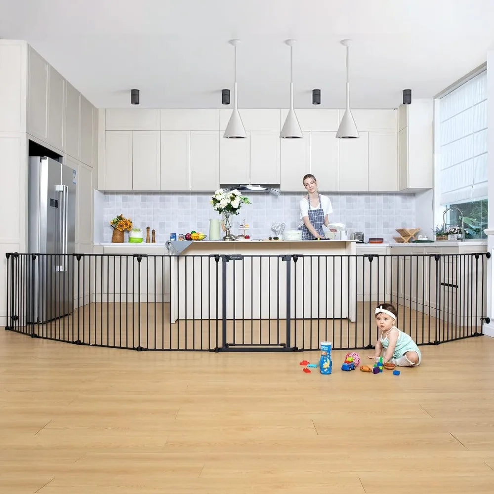 COMOMY 198" Baby Gate Extra Wide, Dog Pet Gate for House Stairs Doorways Fireplace, 3 in 1 Play Yard Child Safety