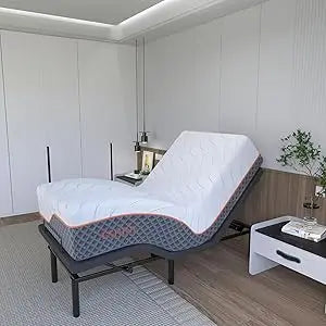 Twin XL Adjustable Bed Frame with Massage, USB, Under Bed Night Light, 14" Hybrid Mattress, Memory Foam, Upholstered Bed Frame