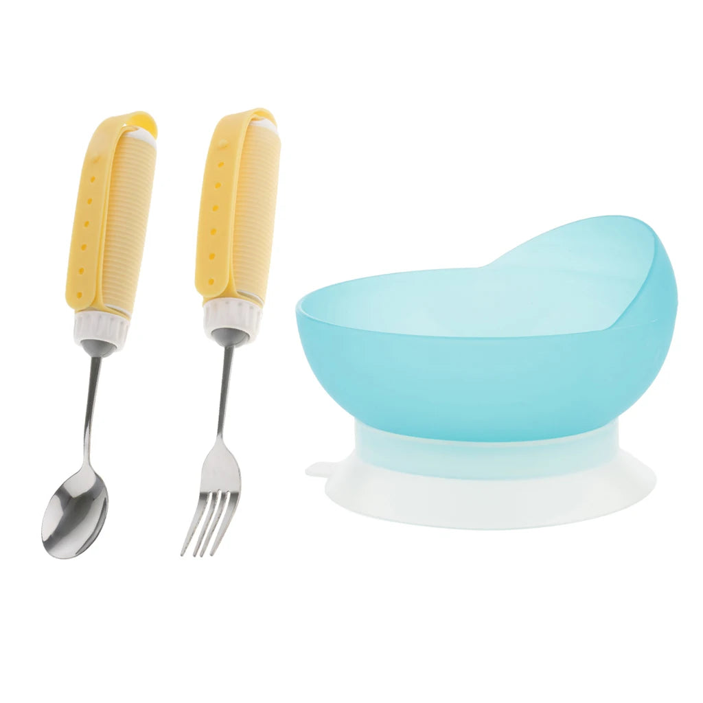 3pcs/Set Rotating Utensil Eating Aids Spoon Fork Bowl Set for The Elderly Disability Accessories