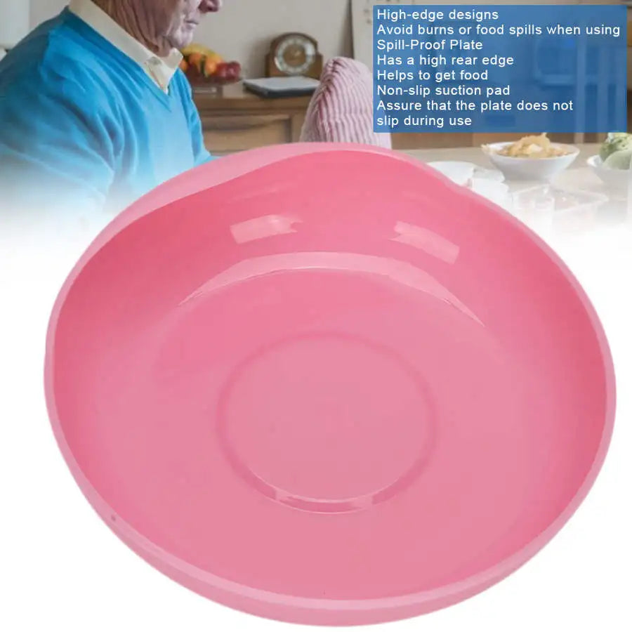 Spill-Proof Plate with Suction Cup Base- Disabled Non-Slip Tableware Bowl Red Auxiliary Tableware Solid Feeding Dish