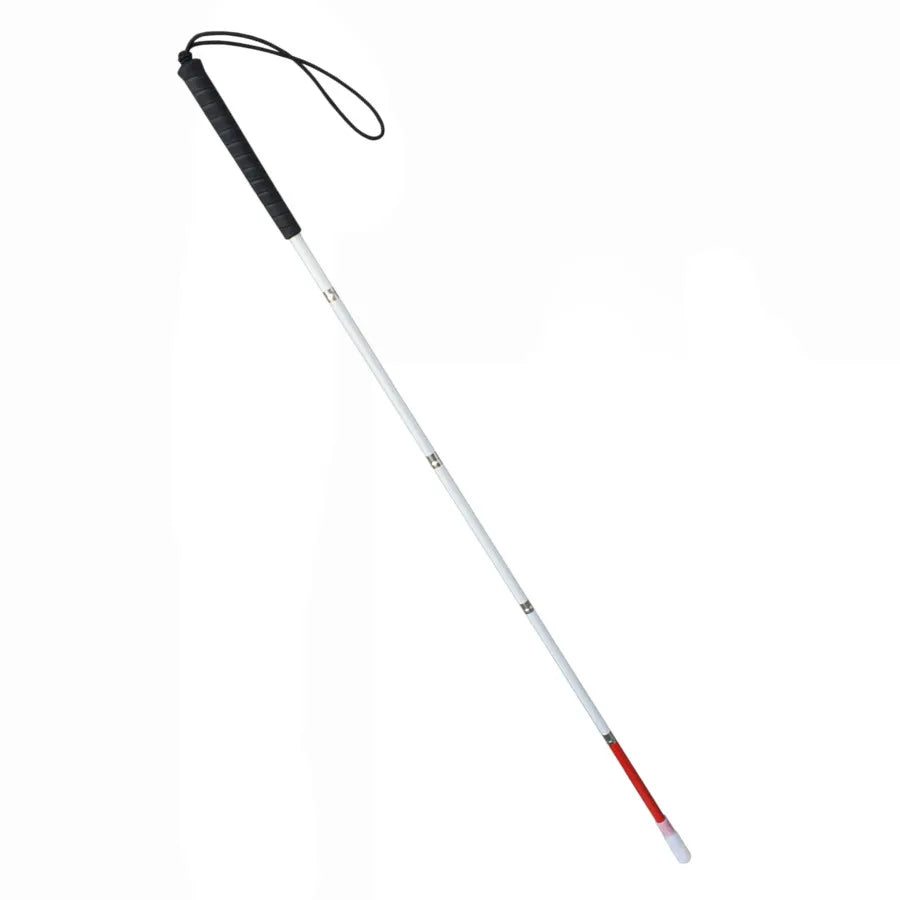 105-155cm Visually Impaired White Cane, Aluminum Folding Blind Walking Stick, Blind Cane, Reflective Red & White, Black Handle