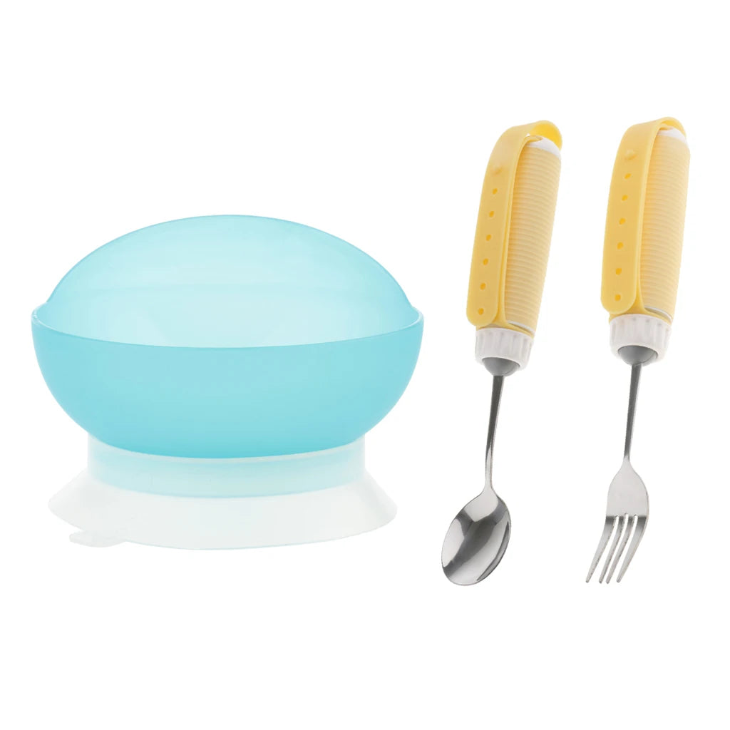 3pcs/Set Rotating Utensil Eating Aids Spoon Fork Bowl Set for The Elderly Disability Accessories