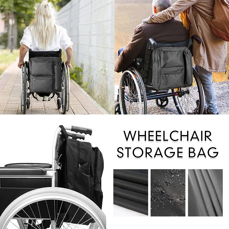 Wheelchair Storage Bag Portable Pocket 420D Oxford Cloth Black Waterproof Rear Hanging Bags Organizer Wheelchair Accessories