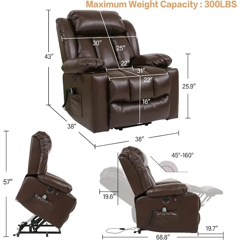 Power Lift Recliner Chair for Elderly Breathable Leather Recliner Chair with Massage and Heat for People Limited Mobility