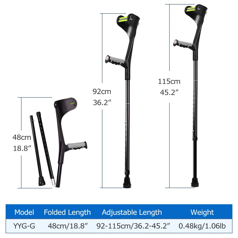 Lefeke Forearm Crutches Foldable Adjustable Aluminium Walk Easy Elbow Crutch Lightweight Walking Stick