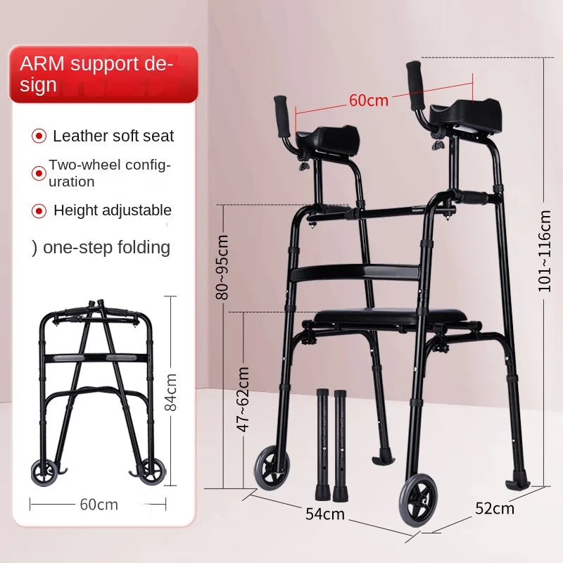 Folding Standard Platform Walker with 5’’ Wheels Removable Padded Armrests 300lbs with Arm Support for Senior Handicap Disabled