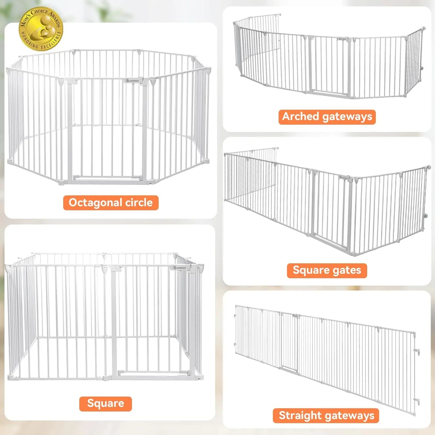 COMOMY 198" Baby Gate Extra Wide, Dog Gate Pet Gate for House Stairs Doorways Fireplace, Adjustable 3 in 1 Play Yard Child Safet