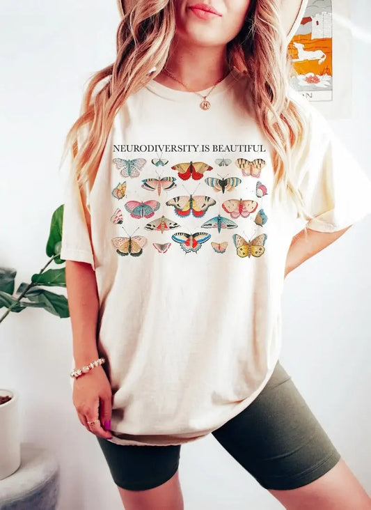 Neurodiversity is beautiful shirt autism acceptance awareness audhd mom cottagecore sped bcba moth infinity