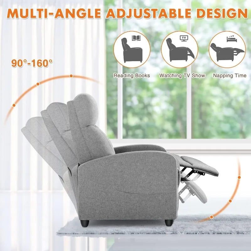 Recliner Chair for Adults, Massage Fabric Small Recliner Home Theater Seating with Lumbar Support, Adjustable Modern Reclining