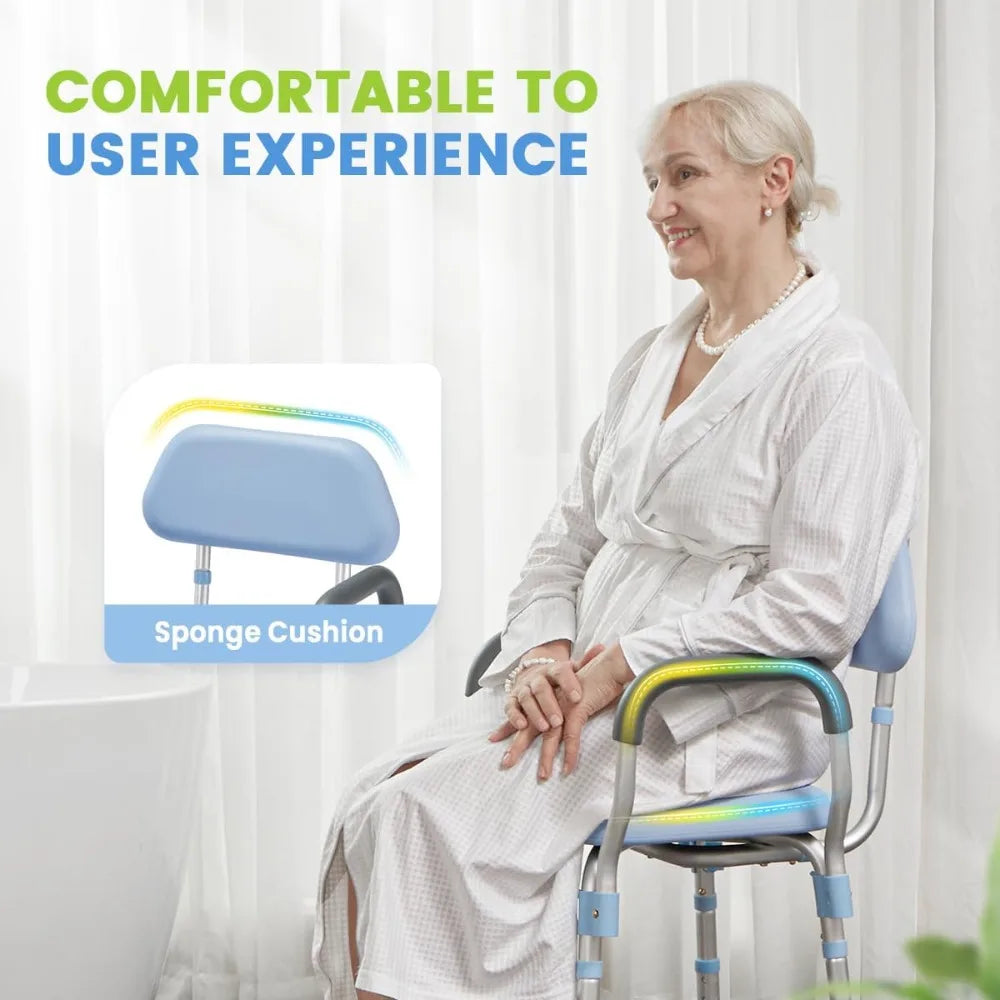 Padded Shower Chair with Back, Tool-Free Bath Chair for Inside Shower - Anti Slip Bathroom Chair Seat for Seniors