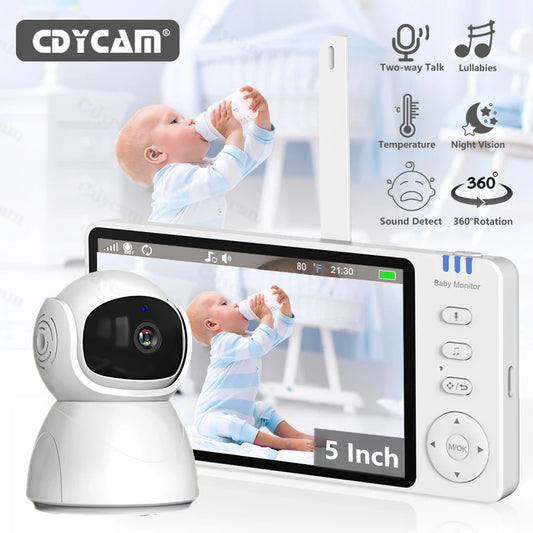 5''IPS Screen Pan-Tilt-Zoom Camera Video Baby Monitor 3500mAh Battery Two-Way Talk Night Vision Lullabies  Babysitter Monitor