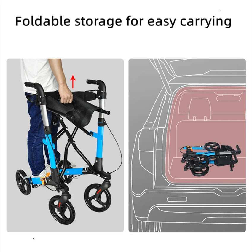 Elderly Disabled Rehabilitation Walking Assist Rollator Walker Aluminum Alloy Folding Pulley Walker Shopping Mobility Aid