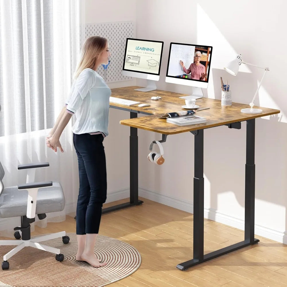 Standing Desk, 63 x 43 Inch L Shaped Desk, Electric Height Adjustable Dual Motor Sit Stand Desk, Corner Stand Up Desk- Meets ADA Recommendations for accessibility dimensions including wheelchairs