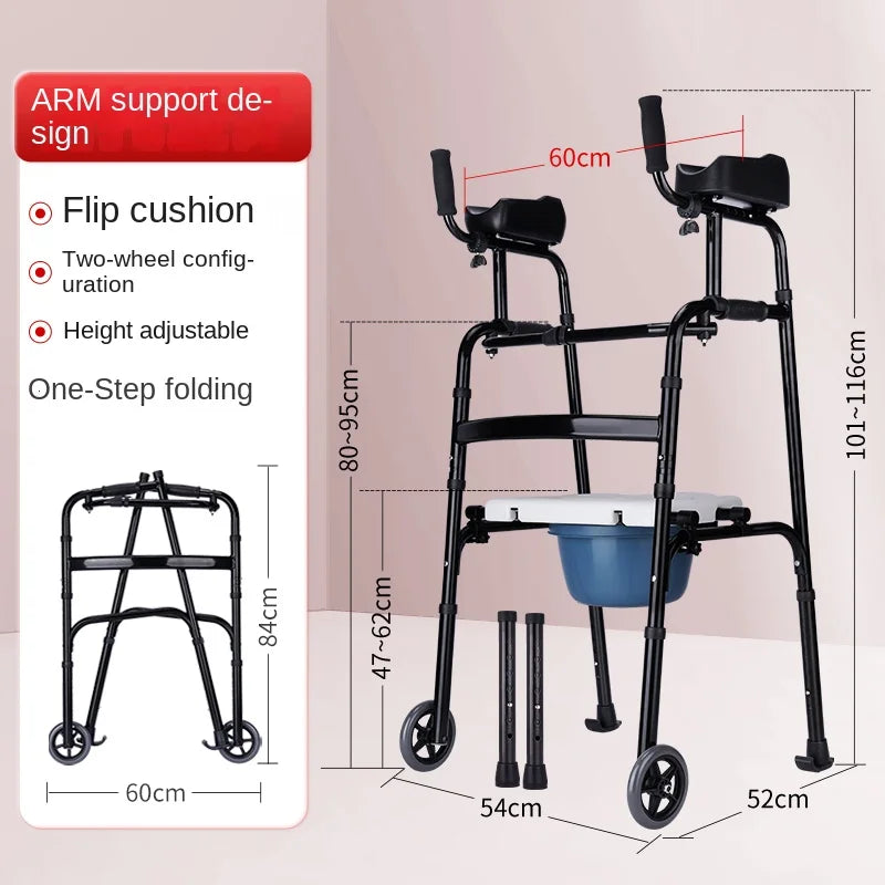 Folding Standard Platform Walker with 5’’ Wheels Removable Padded Armrests 300lbs with Arm Support for Senior Handicap Disabled