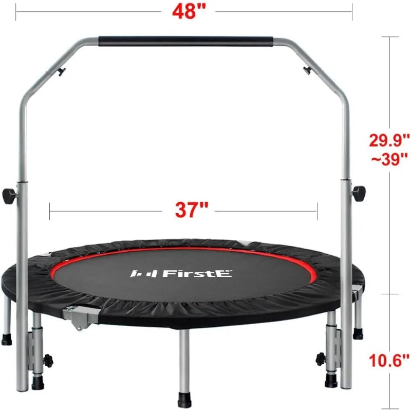 48" Foldable Fitness Trampolines with 4 Level Adjustable Heights Foam Handrail, Jump Trampoline for Kids and Adults