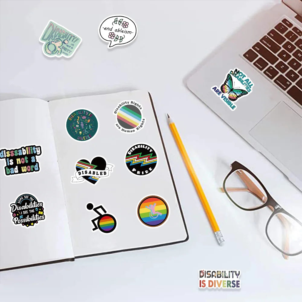 50pcs INS Style Disablity Pride Stickers Art Aesthetic Waterproof Vinyl Decoration Notebook Scarpbook Laptop Icebox Kids Decal