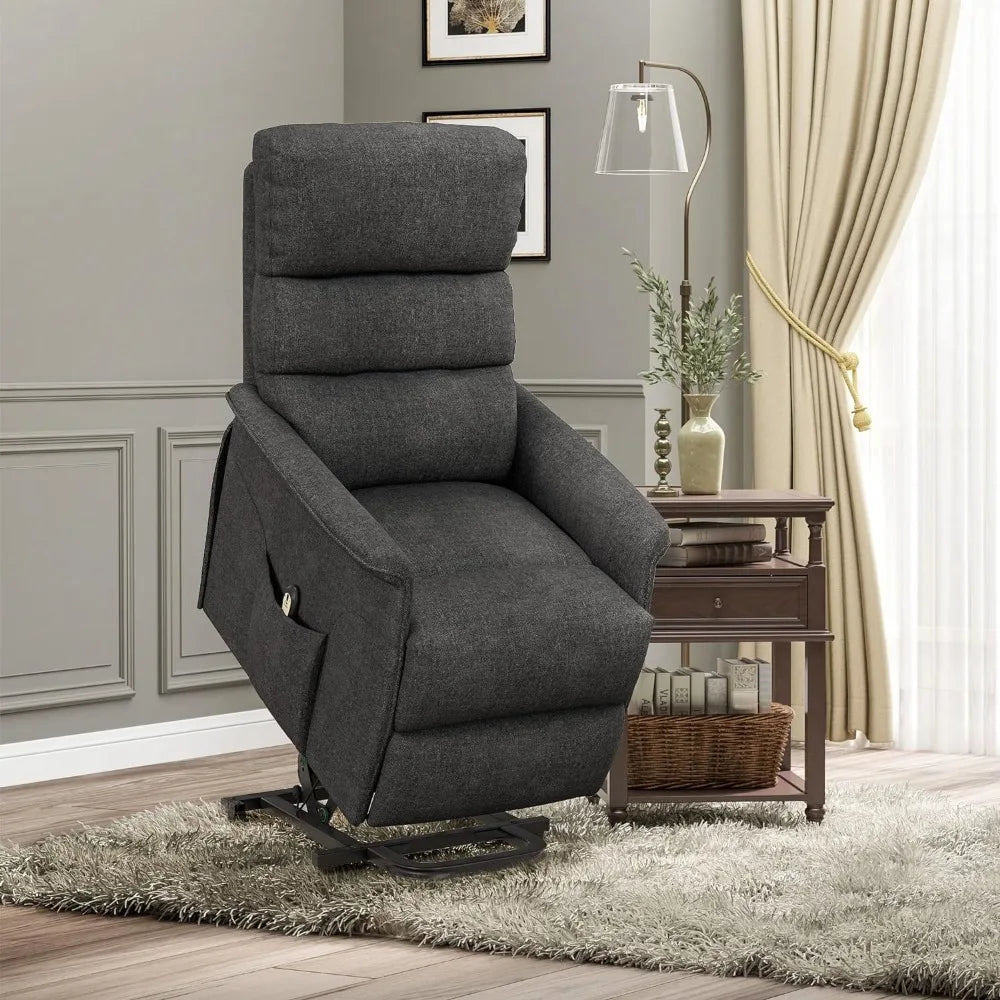 Power Lift Recliner Chair for Elderly, Easy Assembly, Fabric Lift Chair with Remote Control, Side Pockets for Living Room