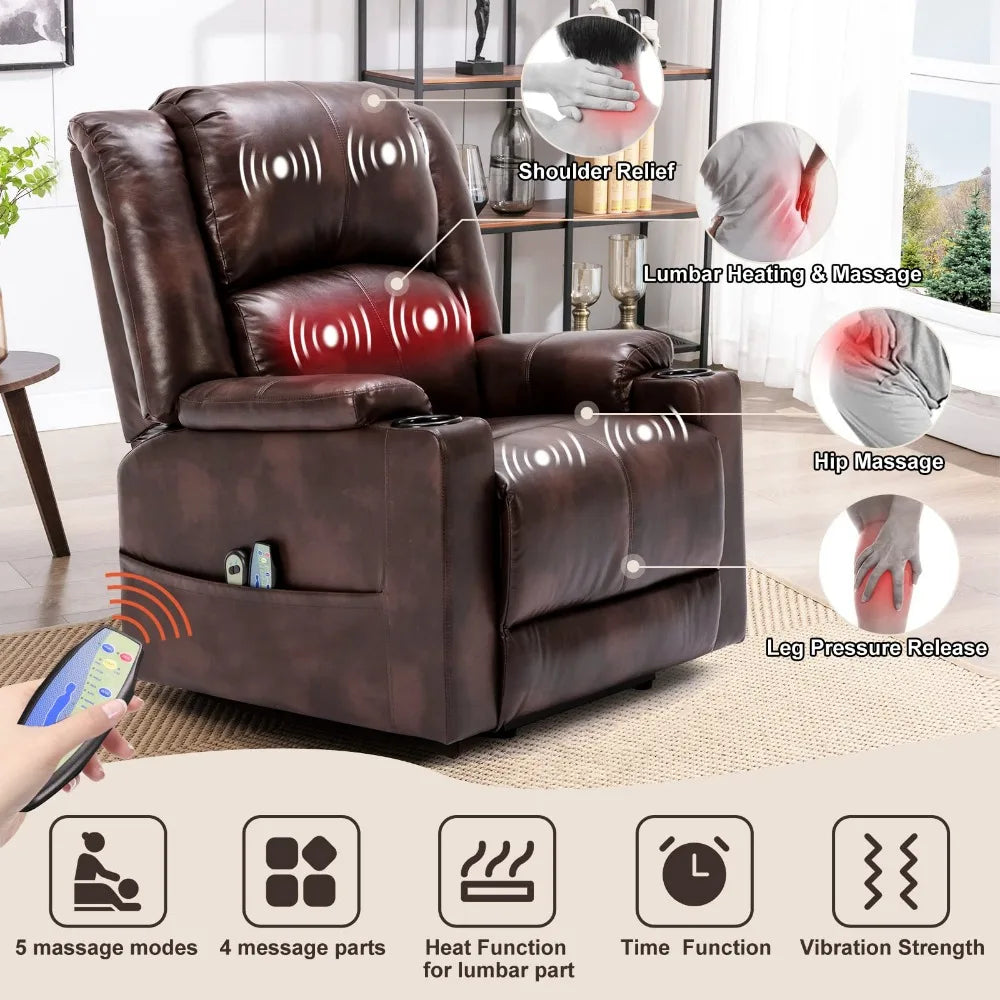 New Power Lift Recliner Chairs for Elderly Big Heated Massage Recliner Sofa PU Leather