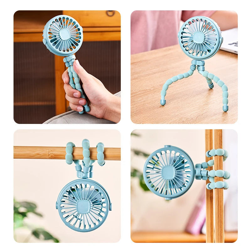 Stroller Fan Clip on For Baby Flexible Tripod  Rechargeable Battery Small Personal Fan Portable Fan for Travel Handheld Car Bed