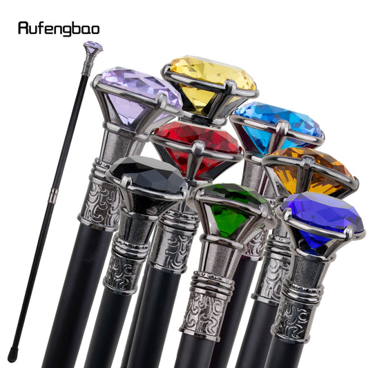 Colorful Diamond Type Silver Walking Cane Fashion Decorative Walking Stick Gentleman Elegant Cosplay Cane Knob Crosier 93cm