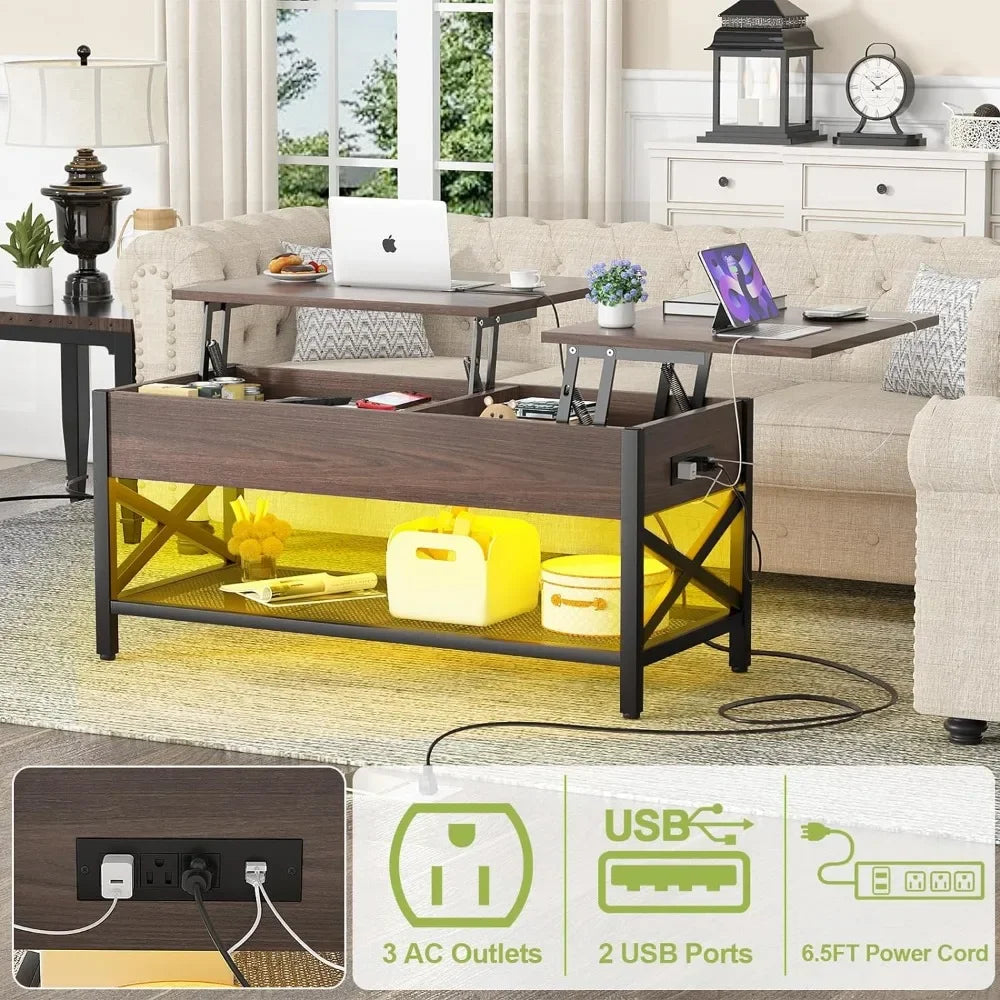 Modern Lift-Top Table With Storage Shelf Coffee Tables Chairs Center Table Espresso X Support Metal Frame,Coffee Tables