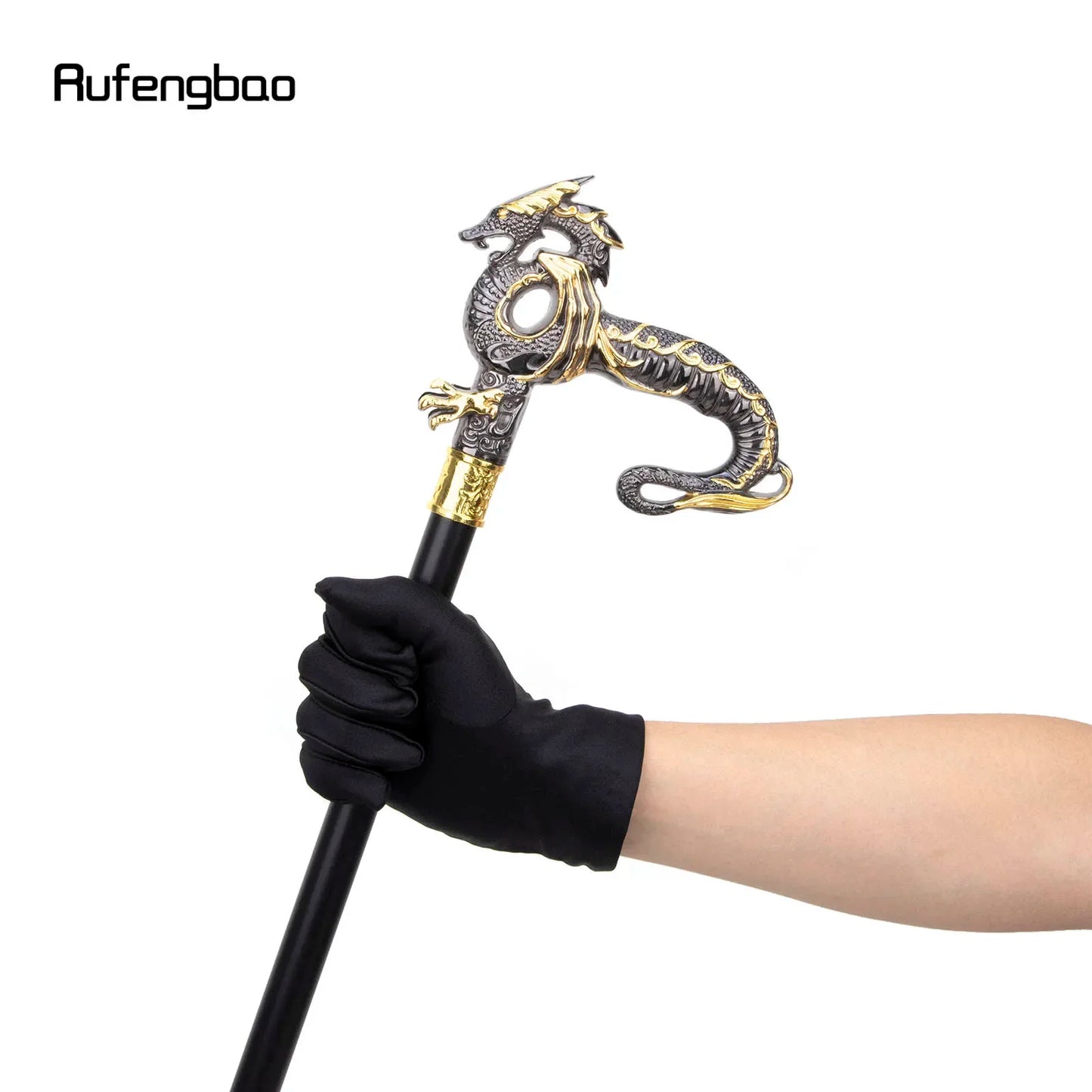 Gold Black Luxury Dragon Walking Cane Fashion Decorative Walking Stick Gentleman Elegant Cosplay Cane Knob Crosier 93cm