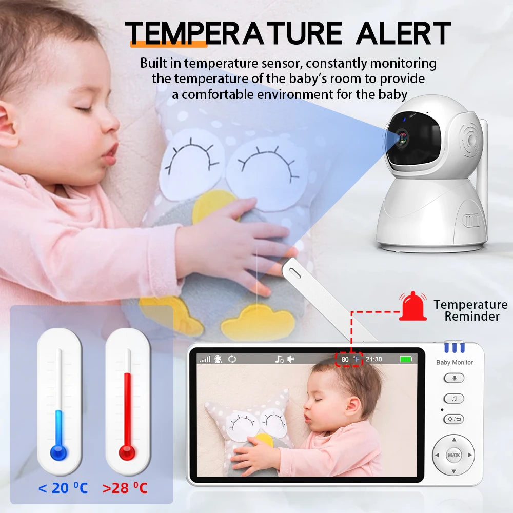 5''IPS Screen Pan-Tilt-Zoom Camera Video Baby Monitor 3500mAh Battery Two-Way Talk Night Vision Lullabies  Babysitter Monitor