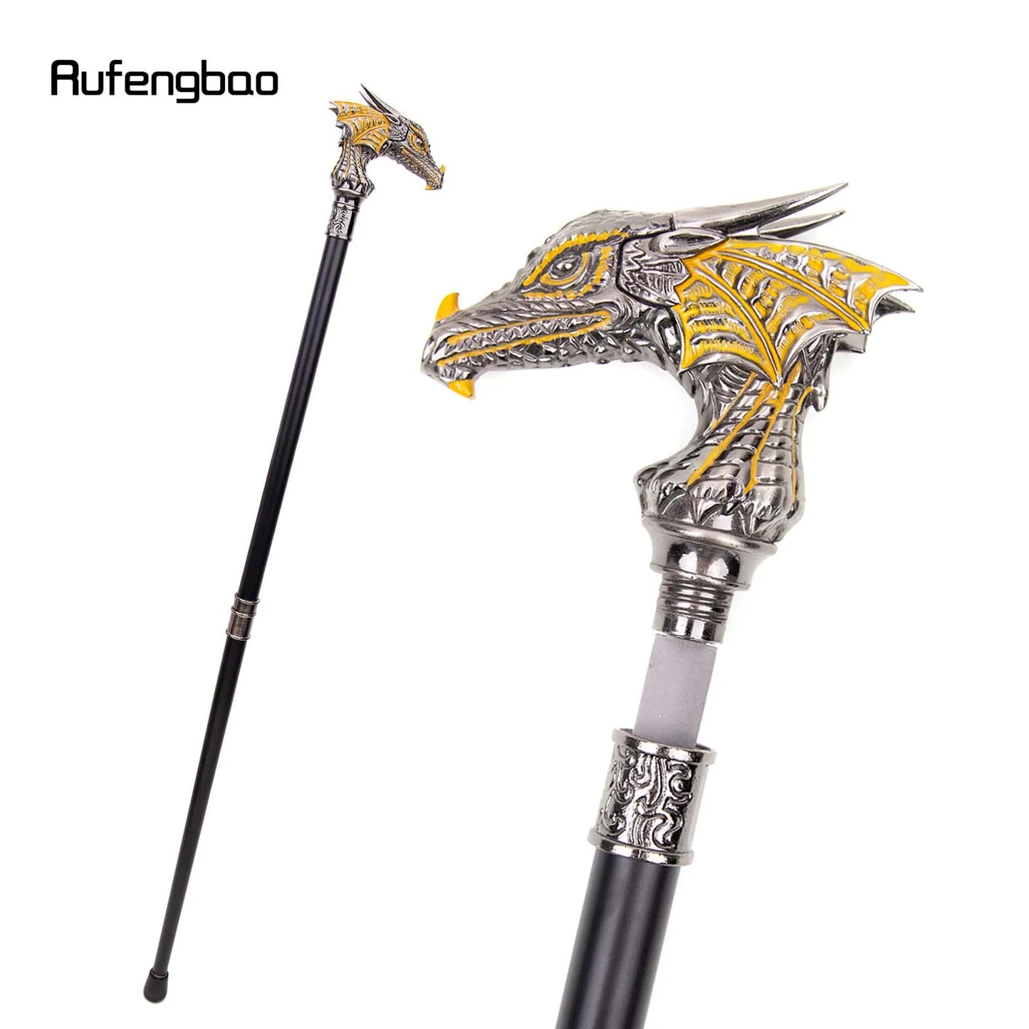 Gold Black Luxury Dragon Head Walking Stick with Hidden Plate Self Defense Fashion Cane Plate Cosplay Crosier Stick 93cm