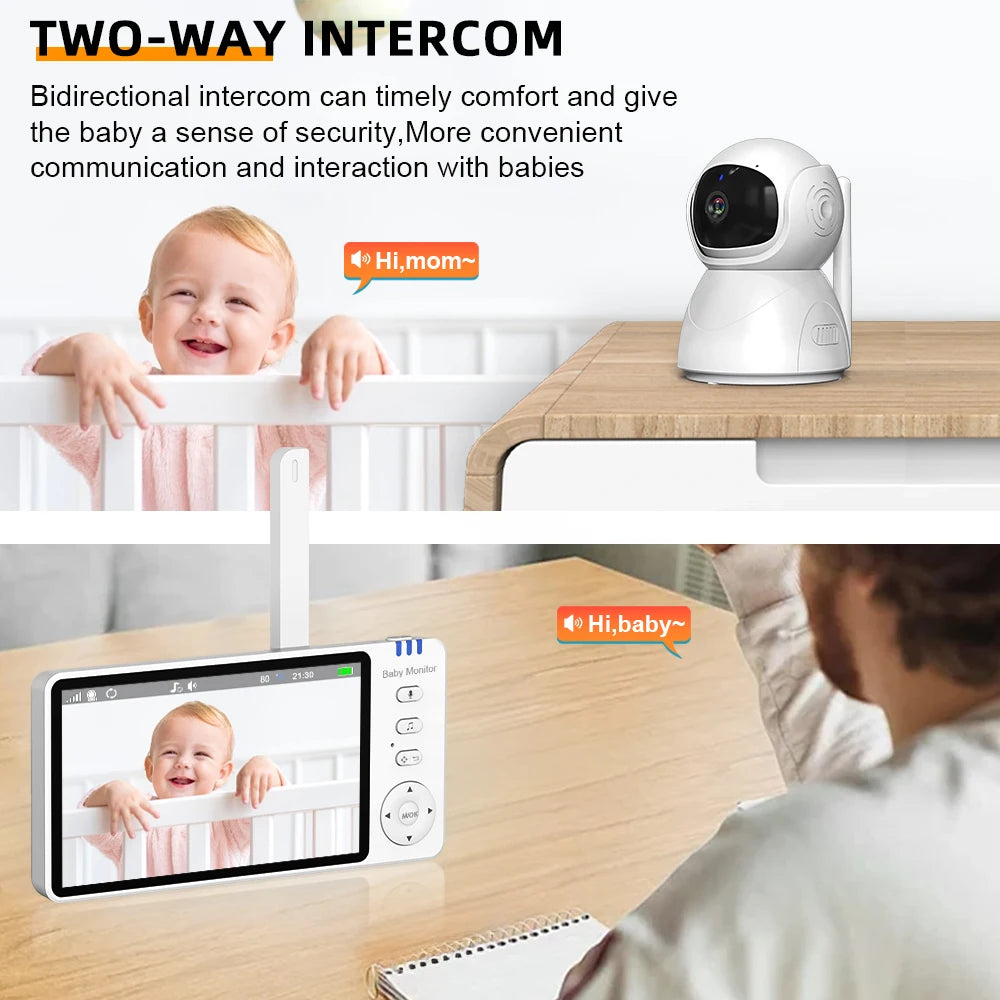 5''IPS Screen Pan-Tilt-Zoom Camera Video Baby Monitor 3500mAh Battery Two-Way Talk Night Vision Lullabies  Babysitter Monitor