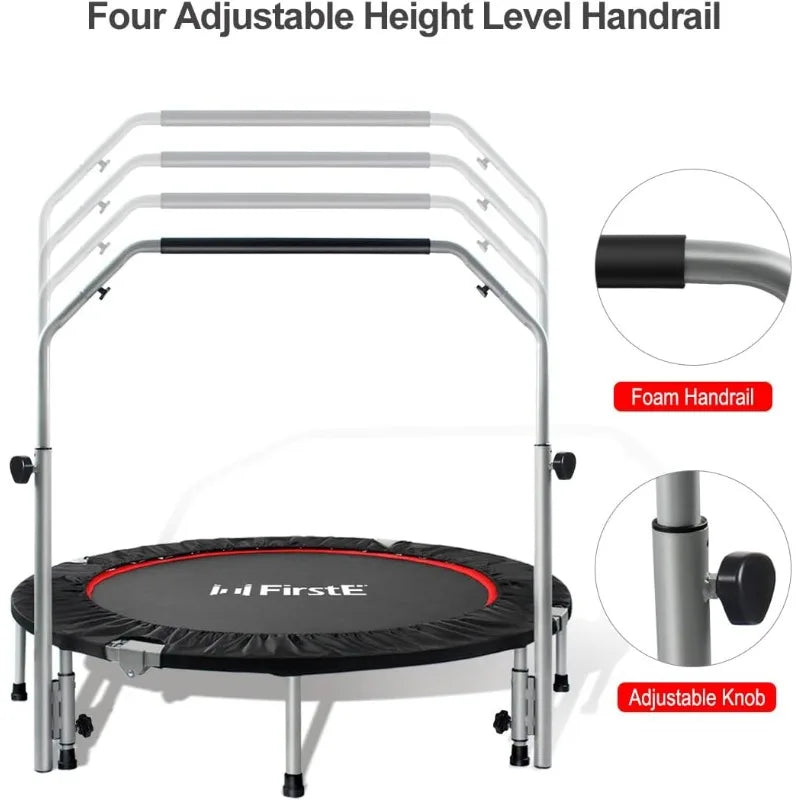 48" Foldable Fitness Trampolines with 4 Level Adjustable Heights Foam Handrail, Jump Trampoline for Kids and Adults