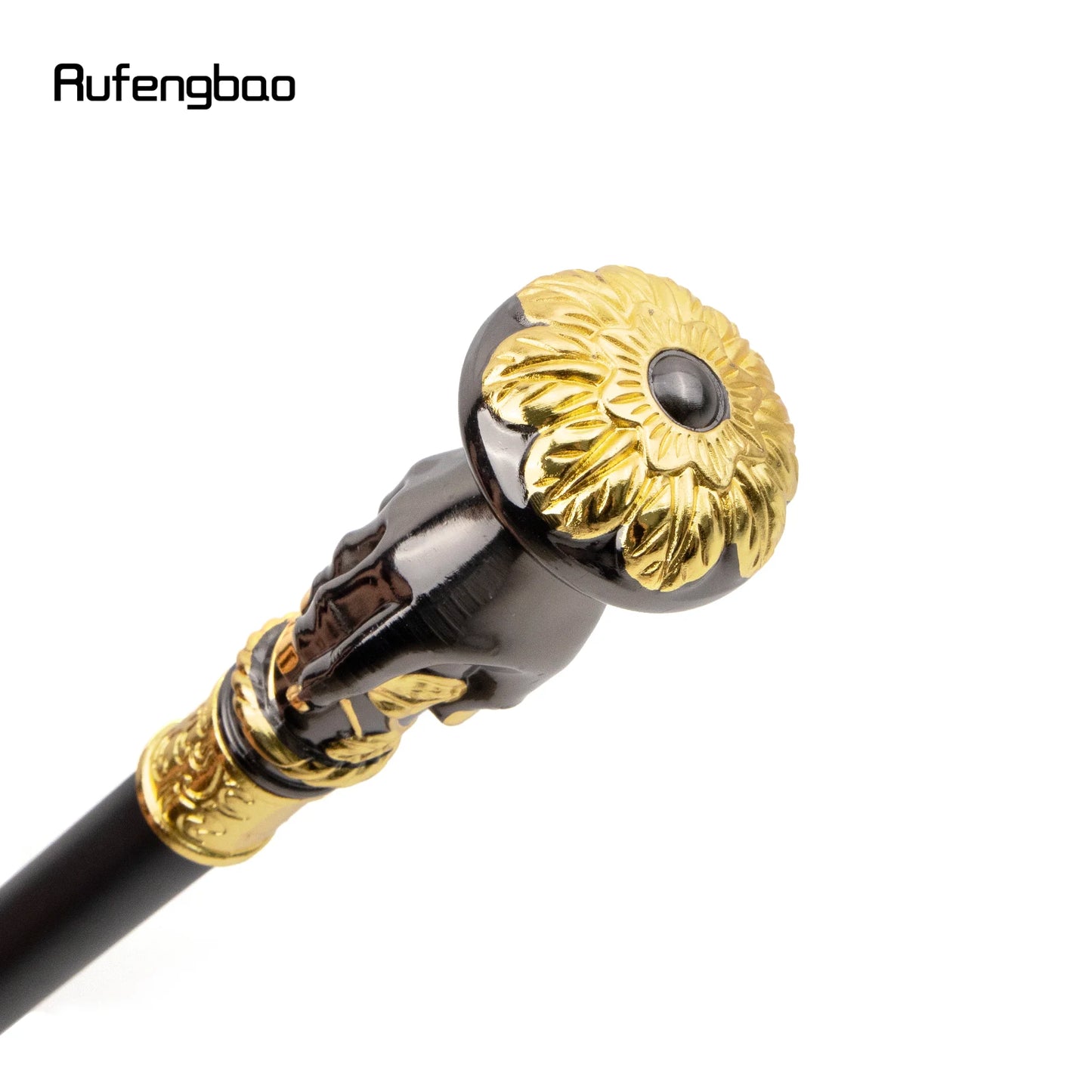 Golden Black Hand Hold Flower Handle Walking Stick with Hidden Plate Self Defense Fashion Cane Plate Cosplay Crosier Stick 93cm