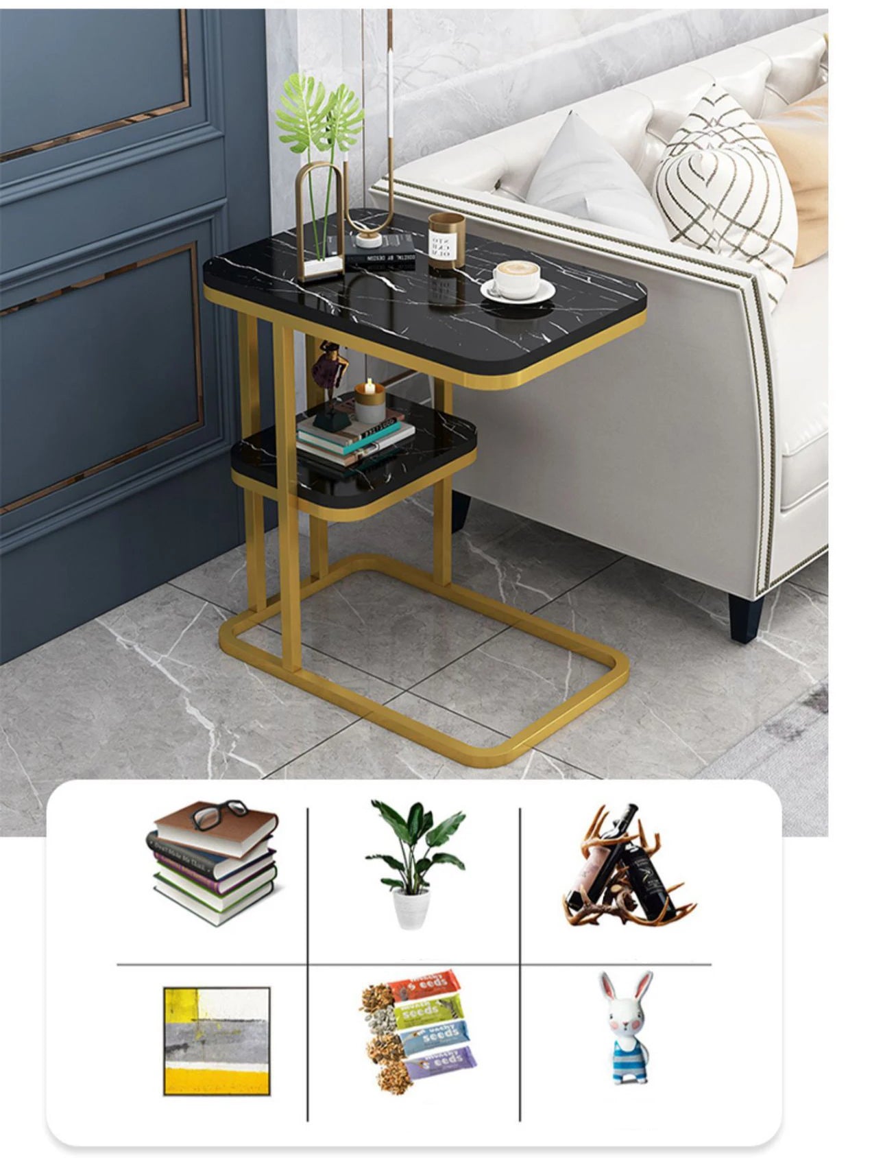 Creative Living Room Apartment Modern Household Small Tea Table Coffee Table Sofa Side Table With One Shelf Sofa Corner Iron